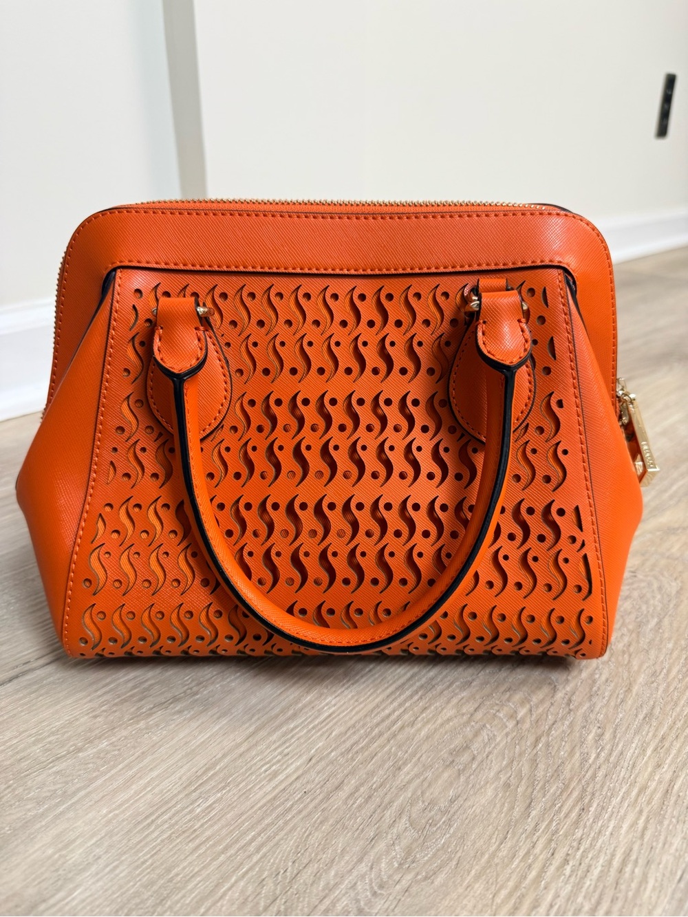 Cromia Orange Perforated Leather Italian Bag - Picture 3 of 7